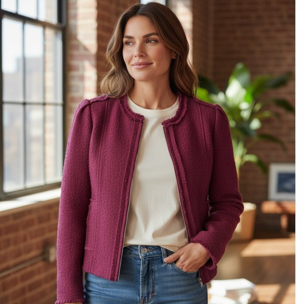 CABI #530 Merlot‎ Boucle Tweed Britt Jacket Sz 8 #166H